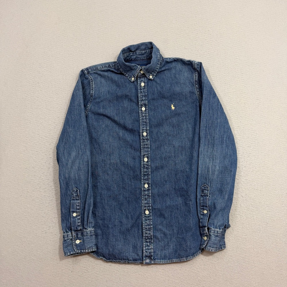 Polo Ralph Lauren Button Down Kids Large Blue Denim Custom Fit Long Sleeve Shirt